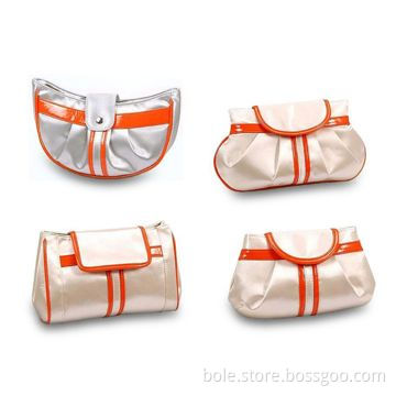 Satin Cosmetic Bags, Flap Closure and Orange Stripe for Decoration